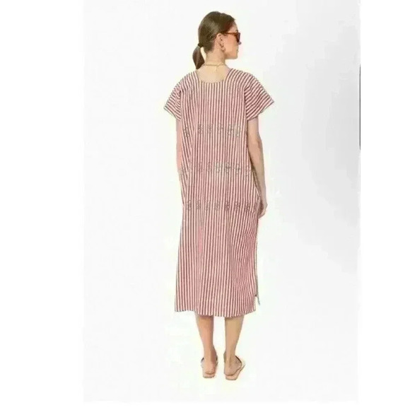 Tuckernuck Striped Red Embroidered Sullivan Kaftan Maxi Dress Size Large - Picture 4 of 12